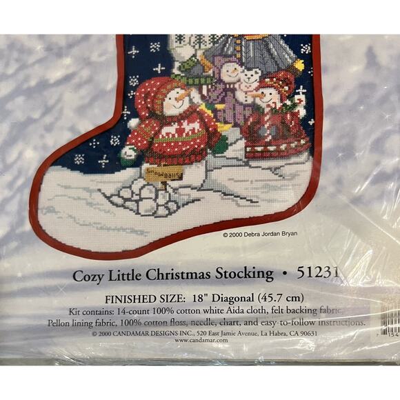 Candamar Designs #51321 CROSS STITCH Kit Snowman Family Christmas Stocking NIP - Picture 3 of 4